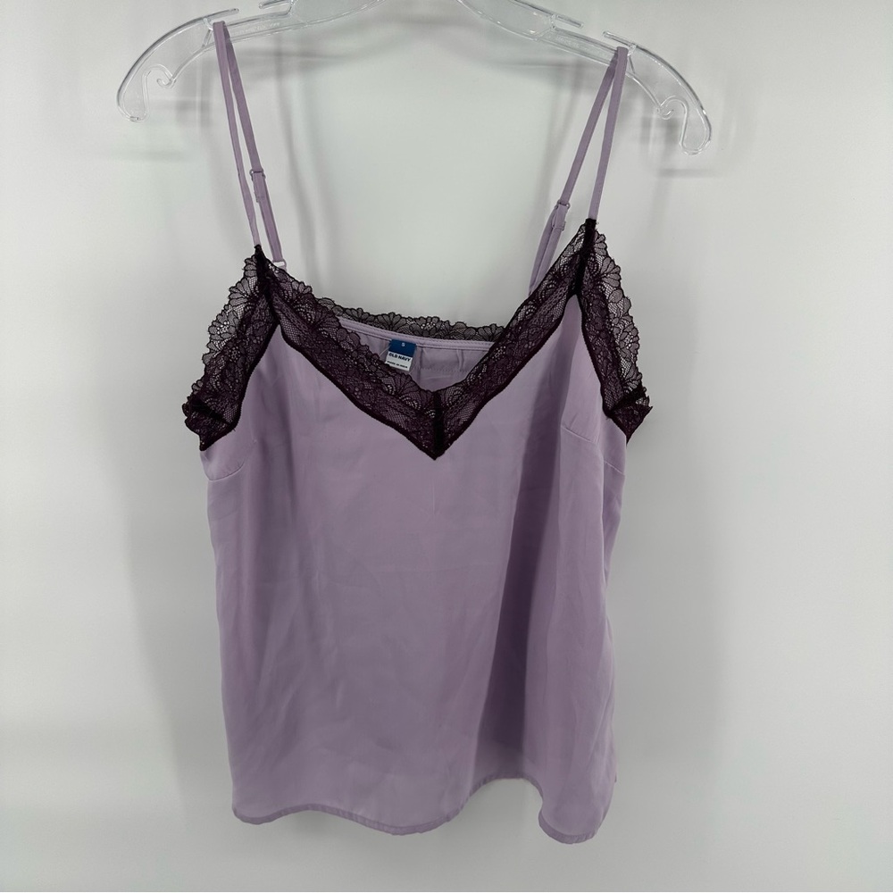 Old Navy Lavender Lace Trim Satin Cami Tank Coquette Flirty Layering babydoll